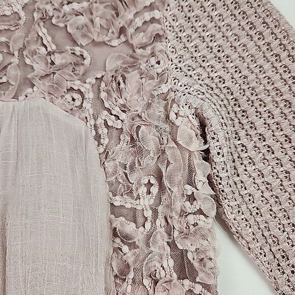 Feratelli Long Sleeve Floral Applique Tunic Lace Top Pink Blouse Shirt Small - Picture 9 of 13